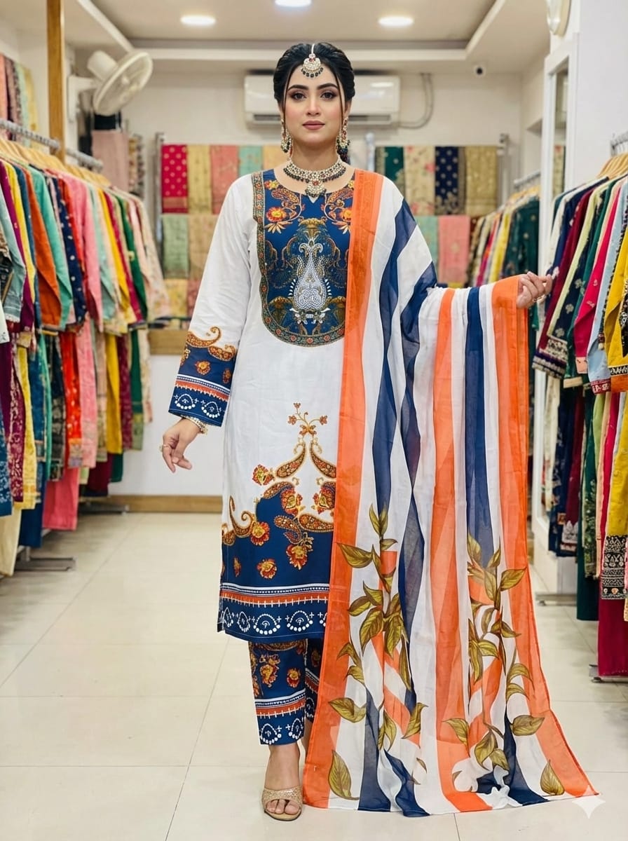 Ready Made Pure dubai silk Digital Print Three Piece